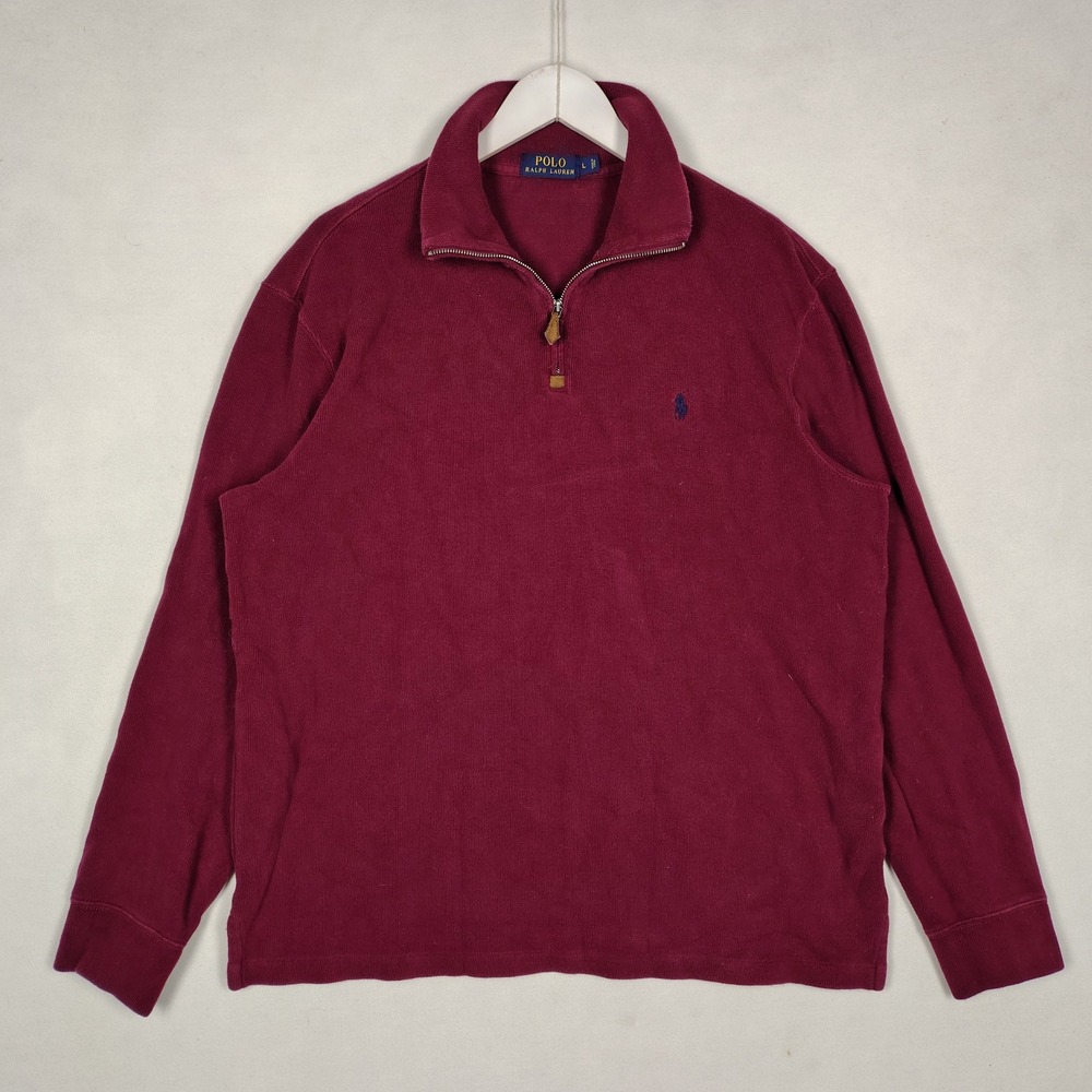 Polo Ralph Lauren Quarter Zip Pullover Sweater Burgundy Cotton Large